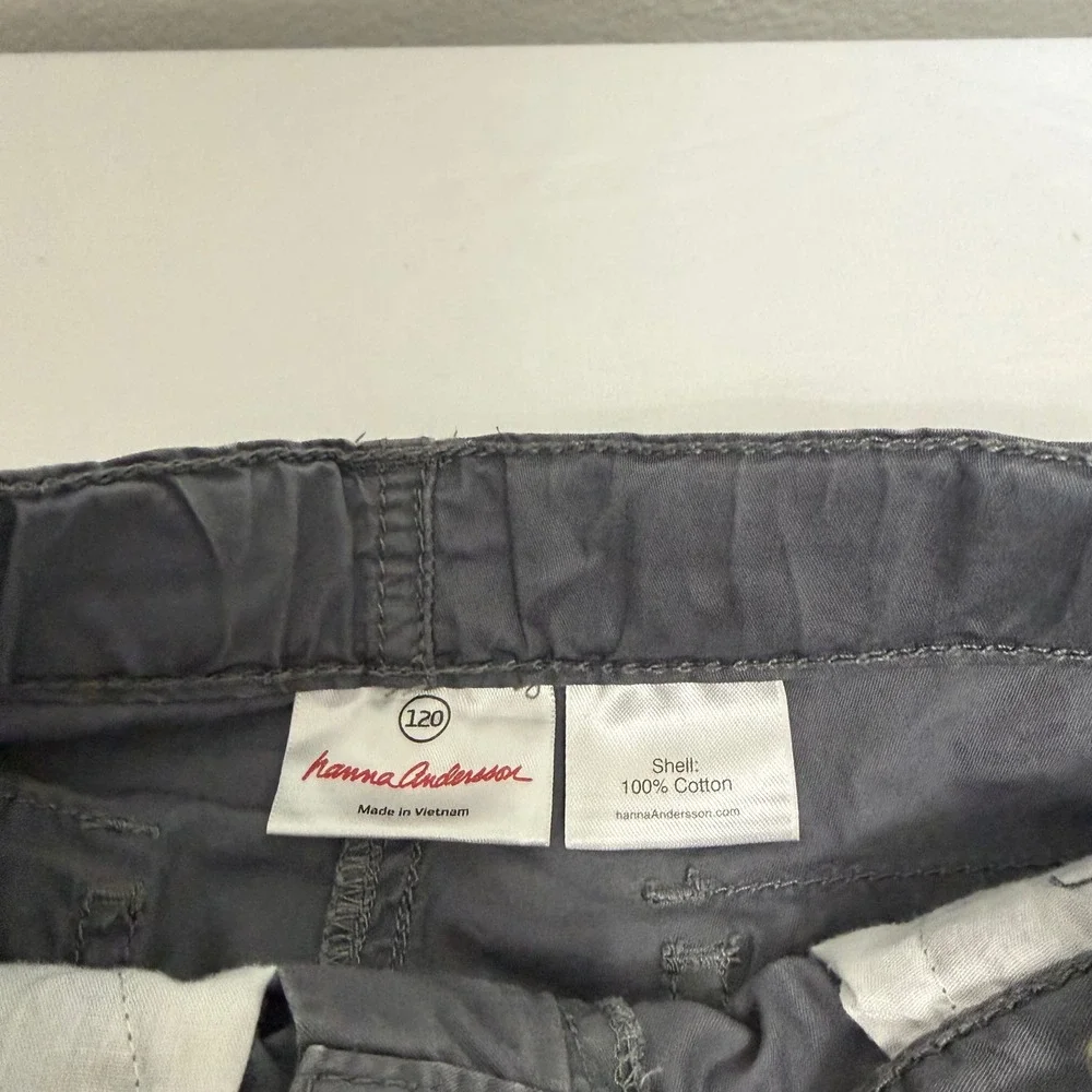 Hanna Andersson Boys Gray Cotton Cargo Pants Adjustable Waist Size 120 US 6/7